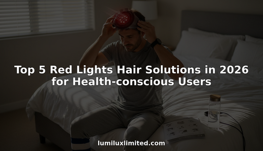 Man uses red light hair helmet in bedroom