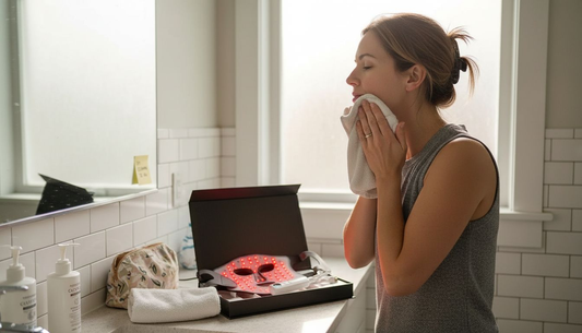 Woman cleansing face before LED therapy