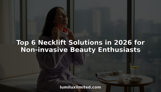 Woman using LED neck therapy device in urban spa