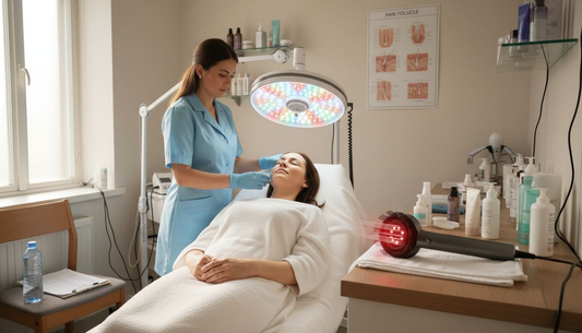 LED facial treatment in dermatology clinic